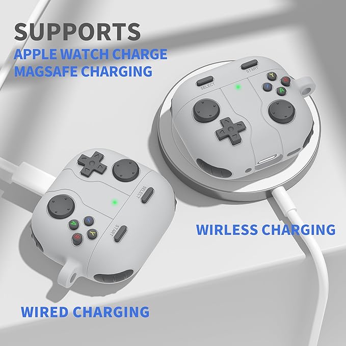 DamonLight Game Case for AirPods 4 Cover Shock-Proof Protective Silicone Case with Cleaning Pen and Keychain Accessories for Apple Airpods 4th Generation (Gray)