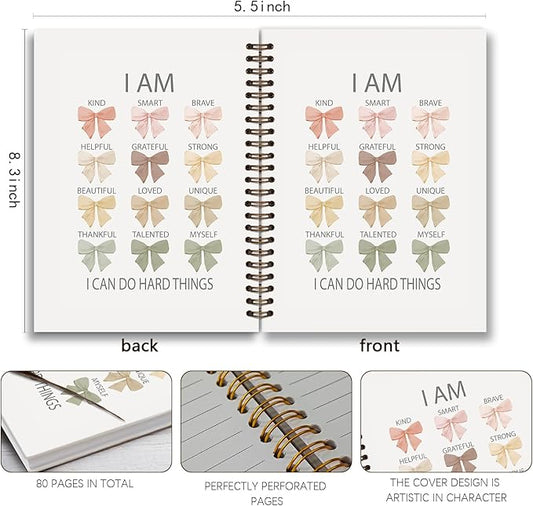 Preppy Notebook Journal,I Can Do Hard Things Inspirational Notebook,Affirmation Journal,Coquette Bows Aesthetic Notebook,Inspirational Gifts for Women,Spiral Notebook 5.5x8.3 Inch