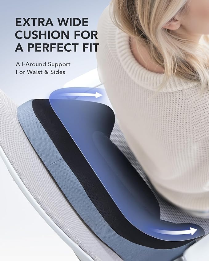 HUANUO Lumbar Support Pillow for Office Chair, Car Back Support Pillow, Memory Foam Back Cushion with Double Adjustable Straps, Ergonomic Posture Corrector for Sitting Comfort