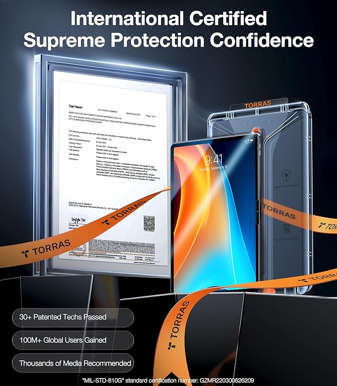 TORRAS for iPad Pro 13 Inch Screen Protector M4 2024, Military Grade Shatterproof, TOP 9H+ Tempered Glass, One-Pull Installation, Anti-Scratch, Bubble Free, Apple Pencil Compatible, HD Clarity