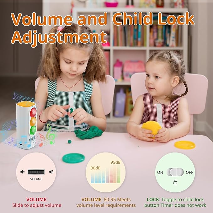 Traffic Light Visual Audio Digital Timer, LCD Display Volume Adjustment, with 4 Ringtones for Kids Classroom Home Kitchen Game Countdown Pause Memory Function Charger Type C Cable Included