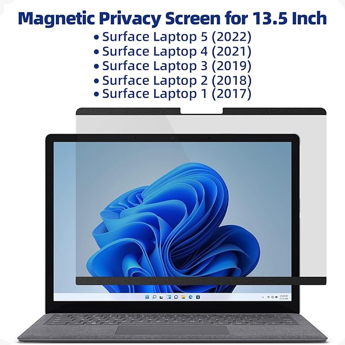 Magnetic Privacy Filter Compatible with 13.5 Inch Surface Laptop 5/4/3/2/1, Removable Anti-Glare Blue Light Laptop Privacy Screen Black Security Private