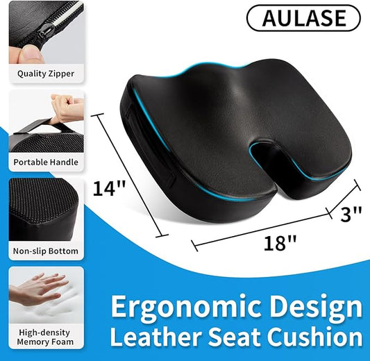 Luxury Seat Cushion, 3 Inch Thick Memory Foam for Pressure Relief, Sciatica, Tailbone Pain & Back Pain Relief, Multi-Use for Bleachers, Car, Gaming, Office Chair