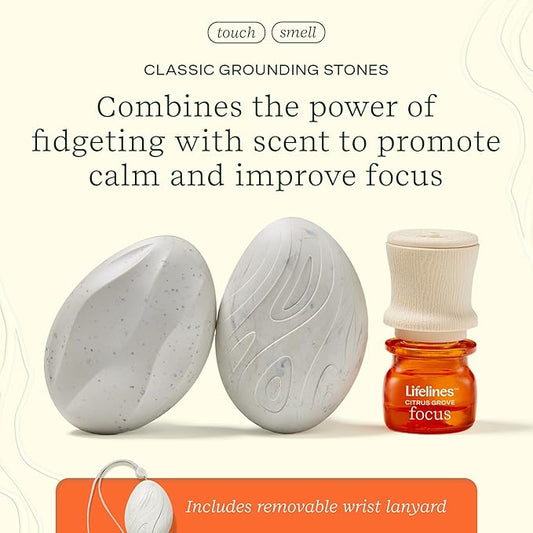 Lifelines Scent-Infused Grounding Stones, 2-Pack, Classic Pack - Portable Fidgets for Adults with Essential Oil Blend & Diffusion Stones for Sensory Immersion - Calming Waterless Passive Diffuser