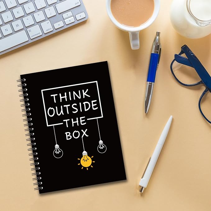 YAZMEEN Inspirational Blank Spiral Notebook（160 Pages） Think Outside The Box Hardcover Sketchbook Encouragement Notebook Journal Funny Notebook Birthday Gift for Women Men Teen Office School Student