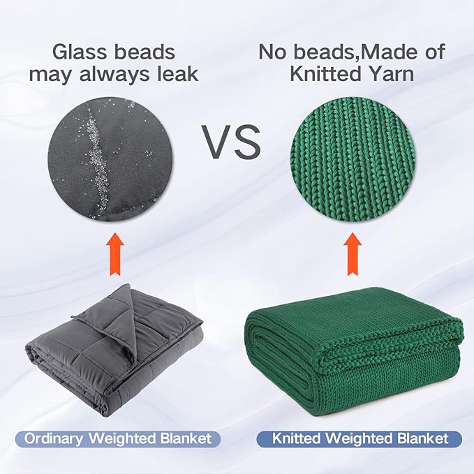 Guohaoi Knitted Weighted Blanket for Adults (Green 60"x80" 25lbs) No Beads Cooling Throw Blanket for Hot Sleepers, Home Decor Breathable Chunky Knit Heavy Blanket Use on Queen/King Size Bed