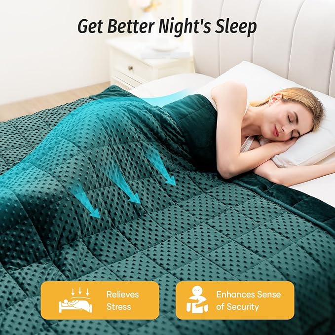 Wemore Minky Dot Weighted Blanket for Adults Twin Size 15 lb, Soft Heavy Blanket for Stress Relief and Sleep Promotion, Breathable Blanket for All-Season with Glass Beads, Dark Green 48 x 72 inches