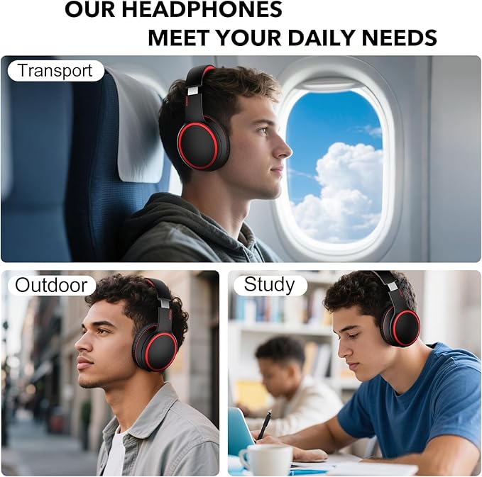 RORSOU B10 Bluetooth Headphones Over Ear, 2 EQ Music Modes(Normal/Bass) and 50H Playtime Wireless Headphones with Mic, Lightweight Folding HiFi Stereo Headset for iPad/Travel/Tablet/PC/Home (Black)