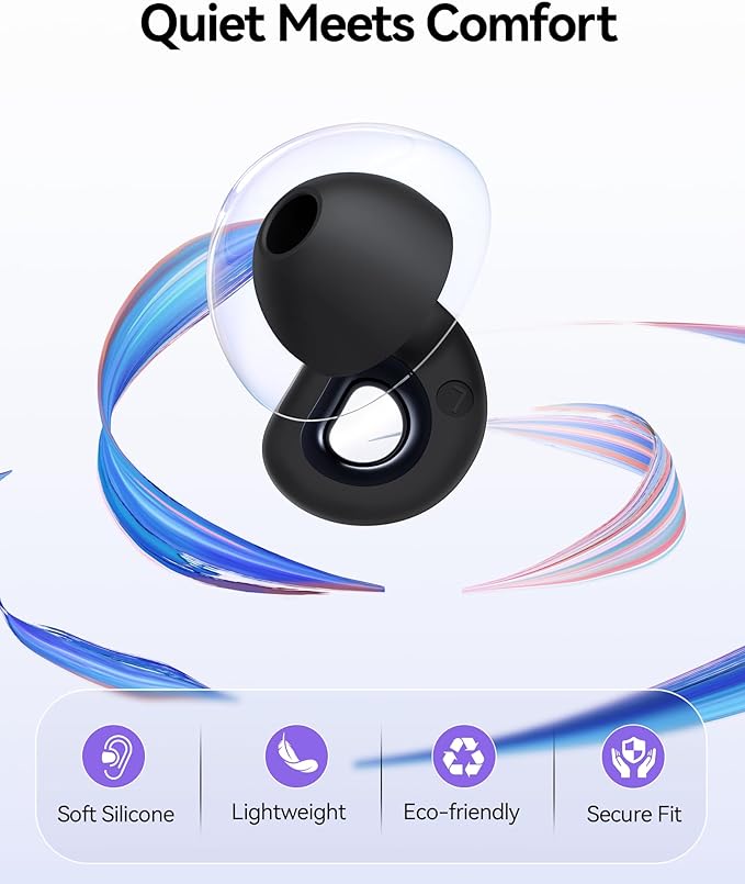 Ear Plugs for Sleeping, 50dB Noise Cancelling Ear Plug with 7 Pairs of Dual Single Layer Tips Reusable Ear Plugs for Noise Reduction, Soft Silicone Earplug for Concert, Snoring, Motorcycle Black