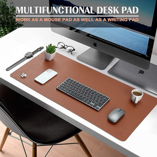 K KNODEL Large Office Leather Desk Mat, Mouse and Keyboard Pad, Computer and Laptop Mat, Desktop Protector and Cover, Writing Pad and Blotter (31.5"x15.7", Brown)