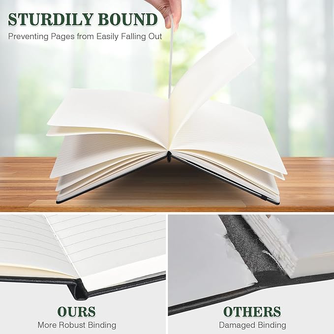 Lined Journal Notebook, 3 Pack A5 College Ruled Notebooks for Work, Hardcover Notebook Each with 2 Pockets & Pen, Leather Journal for Women, Men, 160 Pages, 100GSM Thick Paper (Green, Red, Black)