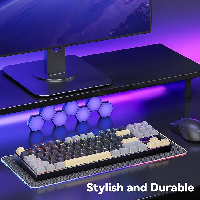 Redragon Wireless Gaming Keyboard, BT/2.4Ghz Tri-Mode Mechanical Keyboard with Aluminum Pannel, Hot-Swap Red Switch, Programmable 87 Keys TKL, LED Rainbow Backlit - K552LGY-KRS (Eclipse Gilded)