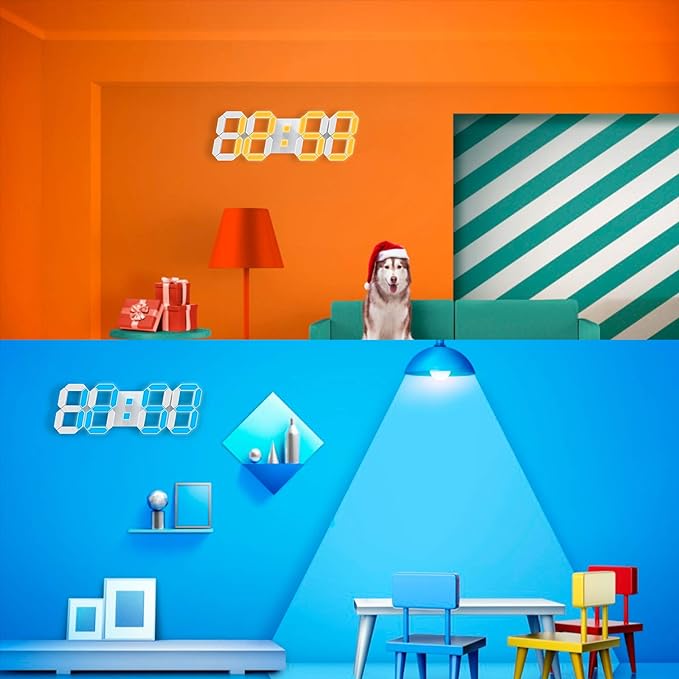 EDUP HOME 3D LED Wall Clock 7 Colors 15" with Remote Control,Digital Alarm Clock Adjustable Brightness Timer 12/24 Hr Time/Date/Temperature for Bedroom/Living Room/Office