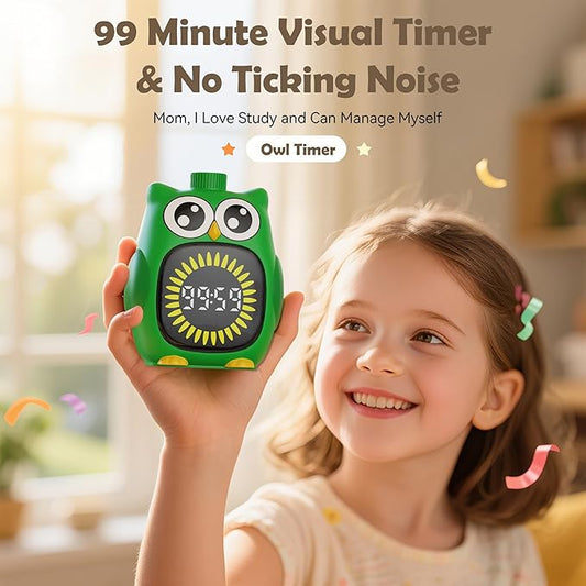 Doli Yearning Visual Timer for Kids, 99 Minute Cute Owl Digital Countdown Timer for Home School Classroom Supplies Study, Silent Time Management Tool (Green)