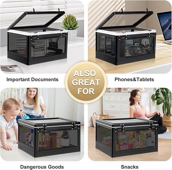 Lalifebuss Large Lock Box for Personal Items, 24 Litre Combination Lockable Storage Box for Office Locker/School/Medicine/Snacks/Phone Jail/Electronic/Home (Black&White)