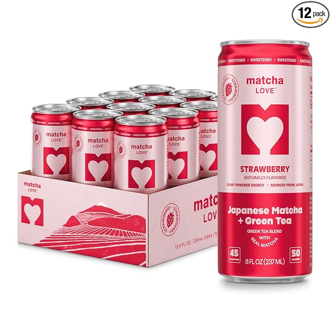 matcha LOVE Strawberry Matcha + Green Tea, Sweetened, 8 Ounce (Pack of 12)