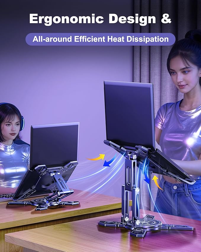 Adjustable Laptop Stand for Desk - Foldable Gaming Laptop Stand with 2 360° Rotating Base - Ergonomic Desk Laptop Holder Riser for MacBook Pro/Air Dell Lenovo HP 11"-16" Laptops