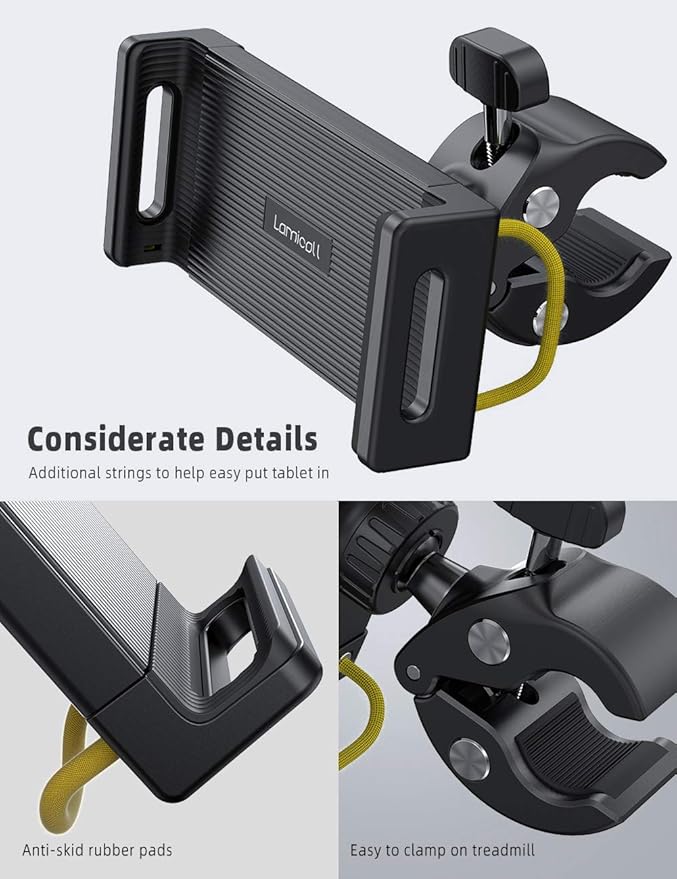 Lamicall Tablet Holder for Spin Bike - Tablets Mount Clamp for Indoor Bike Peloton, Treadmill, Exercise Bicycle Clamp for iPad Pro/Air/Mini and 4.7-12.9" Tablet