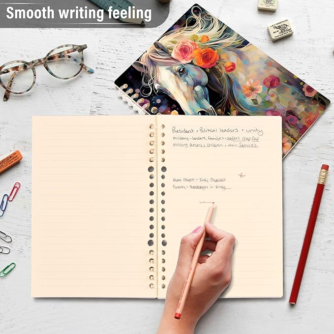 senya Spiral Notebook Ruled 2 Pcs, Animal Pattern Horse Watercolor Journals for Study and Notes 60 Pages with Durable Hardcover