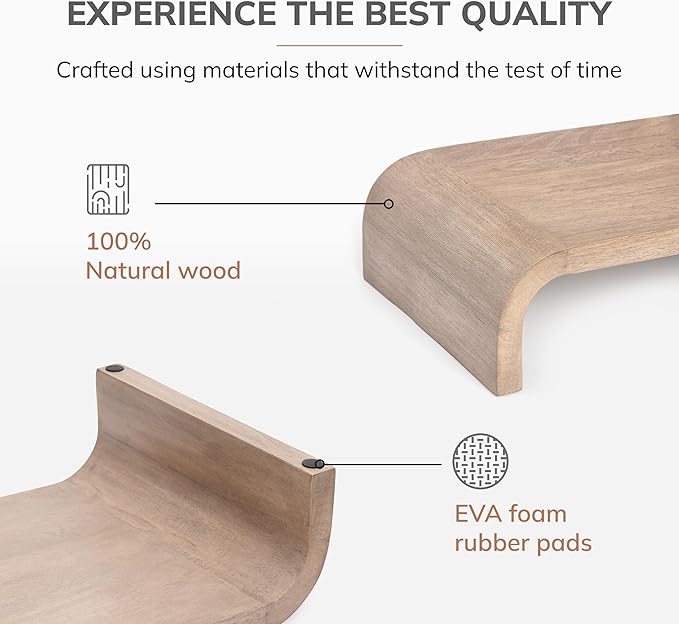 Anji Mountain Wood Monitor Stand Riser Desk Desktop Organizer Table for Home, Office Workspace, Laptop Riser, Ergonomic Design Stand for Gaming Setup, Biscotti