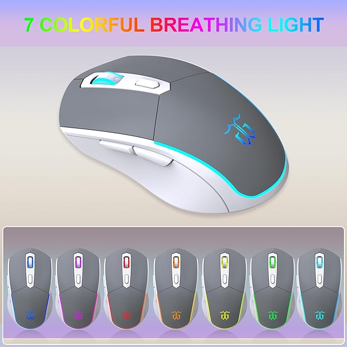 Snpurdiri 60% Wireless Gaming Keyboard and Mouse Combo,Rainbow Backlit Rechargeable 2000mAh Battery,Mini Mechanical Feel Keyboard +Popular RGB Mice for Gaming,Business Office(Gray-White-Orange)