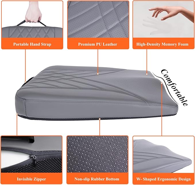 kingphenix Premium Car Seat Cushion, Memory Foam Driver Seat Cushion to Improve Driving View- Coccyx & Lower Back Pain Relief - Seat Cushion for Car, Truck, Office Chair (Gray)