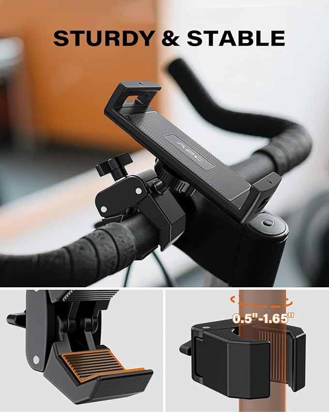 A2C Universal Tablet Mount for Peloton Bike - Adjustable Clamp Handlebar iPad Holder Fit Treadmill, Exercise Bike, Spin Bike, Stroller (0.5-1.65" Tube), Compatible for 4.7-13" Phones & Tablets