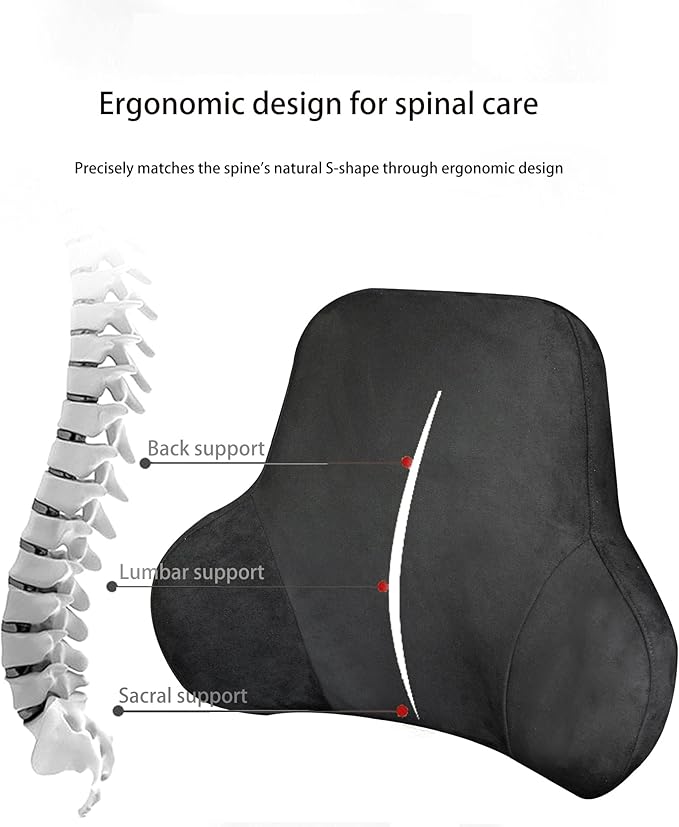 Soft Memory Foam Lumbar Support Pillow for Car Seat with Velvety Suede Cover – Comfortable Back Cushion for Drivers and Passengers