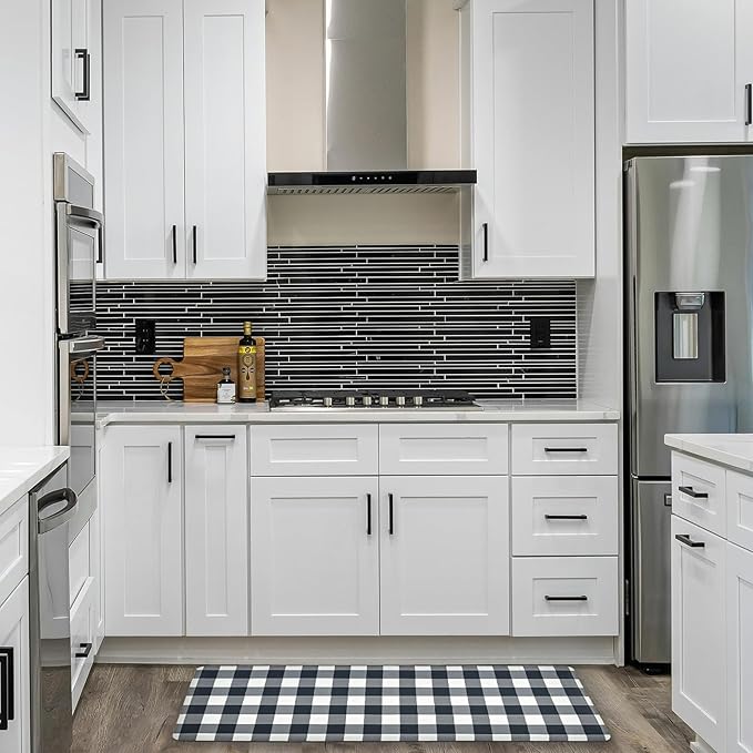 Anti Fatigue Kitchen Rugs Farmhouse Kitchen Mats for Floor,Cushioned Non-Slip Waterproof Comfort Rug Standing Mat for Kitchen,Floor,Home,Office,Sink,Laundry,Plaid Black,17.3"x47.2"