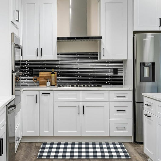 Anti Fatigue Kitchen Rugs Farmhouse Kitchen Mats for Floor,Cushioned Non-Slip Waterproof Comfort Rug Standing Mat for Kitchen,Floor,Home,Office,Sink,Laundry,Plaid Black,17.3"x47.2"