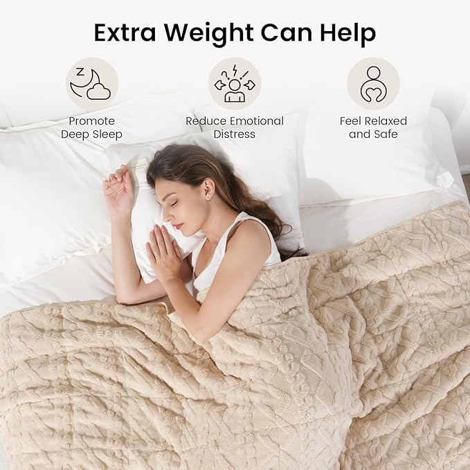 Drewin Weighted Blanket for Adults 12lbs, Soft Comfy Fleece Weighted Blankets with Doubled-Side Shaggy Sherpa, Classy Jacquard Heavy Blanket for Couch and Bed, Beige, 48 x 72 inches