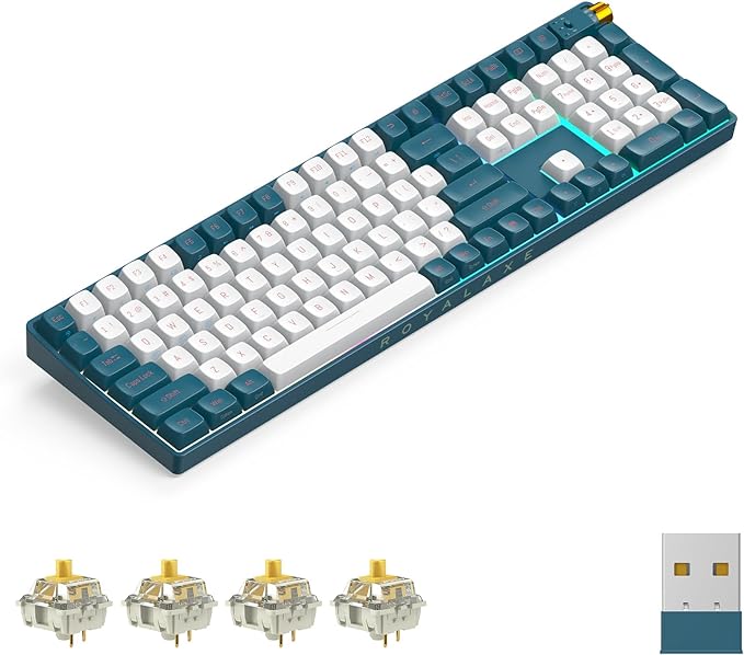 R108 Wireless Mechanical Keyboard, G Pro 3.0 Yellow Switch, Hot Swappable Wired/Bluetooth/2.4G Wireless Keyboard with RGB Light for Windows & Mac, PBT Keycaps, Whale Blue