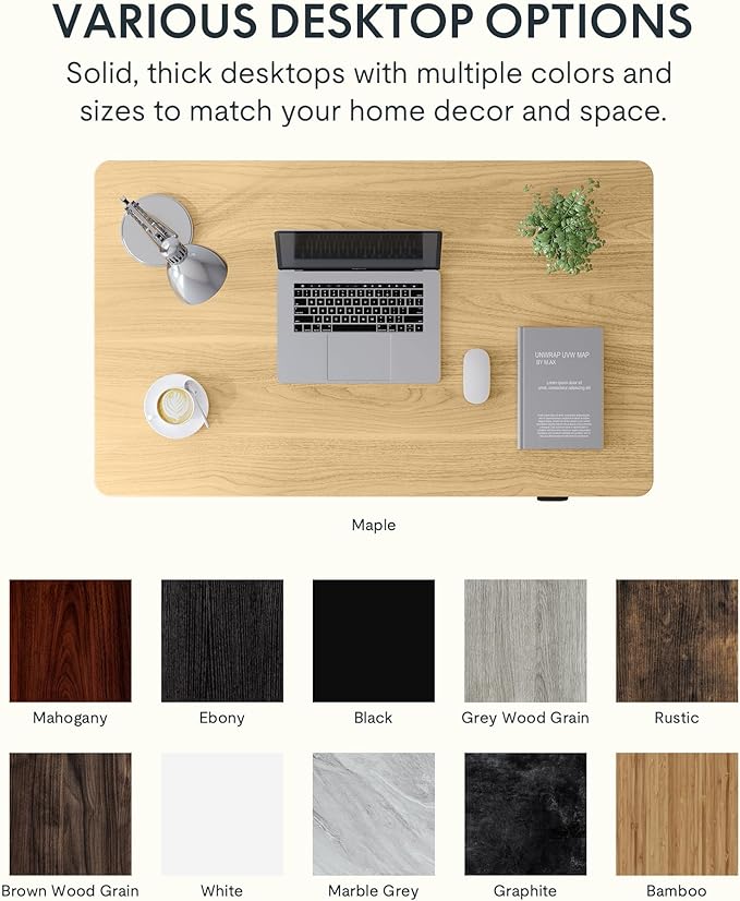 FLEXISPOT EN1 One-Piece Standing Desk, 60x24 Inches Large Electric Height Adjustable Sit Stand up Desk for Home Office (White Frame + Maple Desktop, 2 Packages)