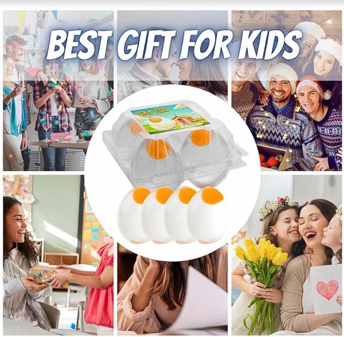 Funky Egg Splat Ball Squishy Toys | 4 Pack | Stress Relief Eggs Yolk Balls Squishies Fun Toy for Children | Anxiety Reducer Sensory Play | Tension Relief for Adults Autism & ADHD by Namre