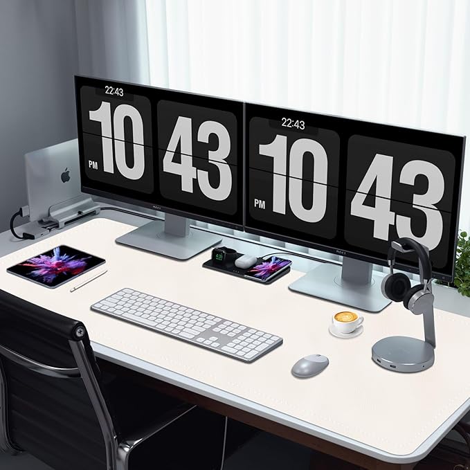 Large Desk Pad, 47.2" x 17" PU Leather Desk Mat for Desktop, Non-Slip Office Desk Mat for Desk, Desk Blotter Pad, Waterproof Computer Pad for Desk, Keyboard Mats for Home & Office (Ivory White)