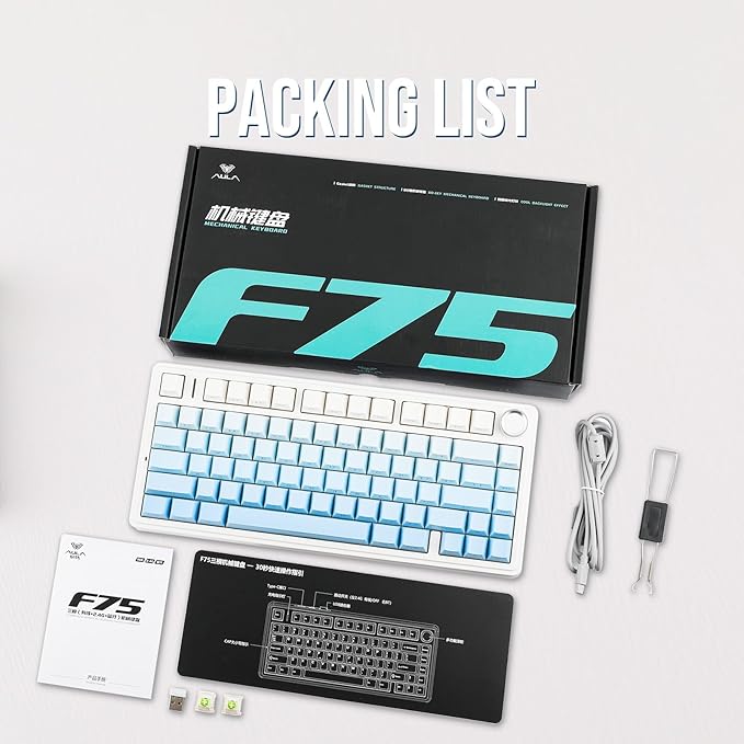 EPOMAKER x Aula F75 Gasket Mechanical Keyboard, 75% Wireless Hot Swappable Gaming Keyboard with Five-Layer Padding&Knob, Bluetooth/2.4GHz/USB-C, RGB (Blue Gradient, LEOBOG Reaper Switch)