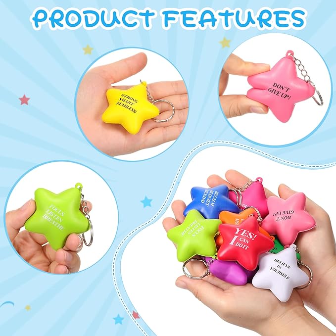Zomiboo 40 Pcs Motivational Stress Balls Bulk Keychain Foam Star with Relief Quotes Employee Appreciation Gift for Relieve Anger