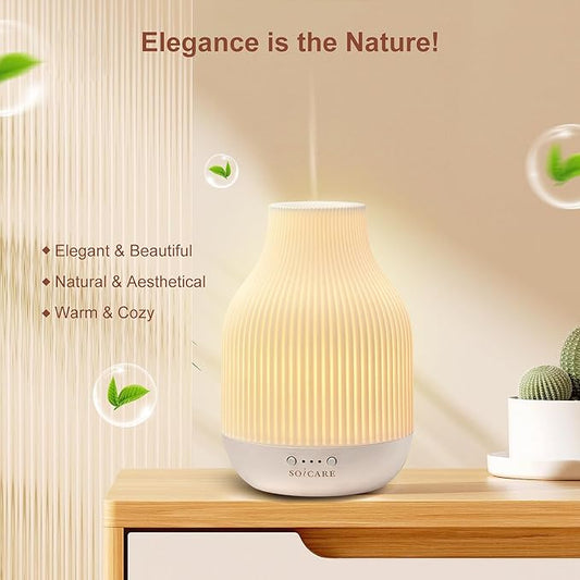 SOICARE Elegant Ceramic Diffuser for Essential Oils with Solid Wood Base,Stone Aromatherapy Essential Oil Diffusers for Home Office Room Decor Gift (180ML)