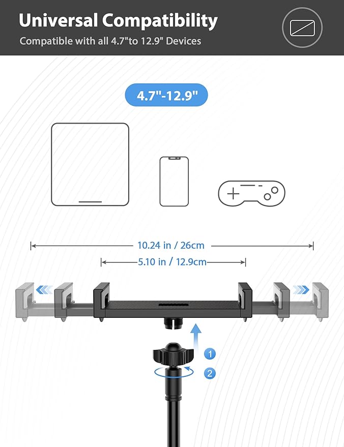Tablet Stand Holder for Bed, Gooseneck Mount with Adjustable Flexible Arm Compatible with iPad Air Pro Mini, Samsung Tab, Nintendo Switch Kindle Other 4.7"-12.9" Device