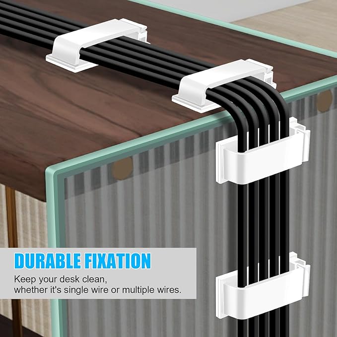 XHF 80 PCS Self Adhesive Cable Clips(XL) White,Wire Clips Cable Management Wire Organizer Cord Holder for Under Desk, Car, Wall, TV PC Ethernet Cable