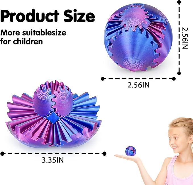 Gear Ball 3D Printed Cube Fidget Toy,Gear Sphere Fidget Toys,Sensory Toys for Stress and Anxiety Relief, Desk Toy Fidget Spinners,Stocking Stuffers for Adults & Kids Gift(Purple Blue, 2.3 Inch)