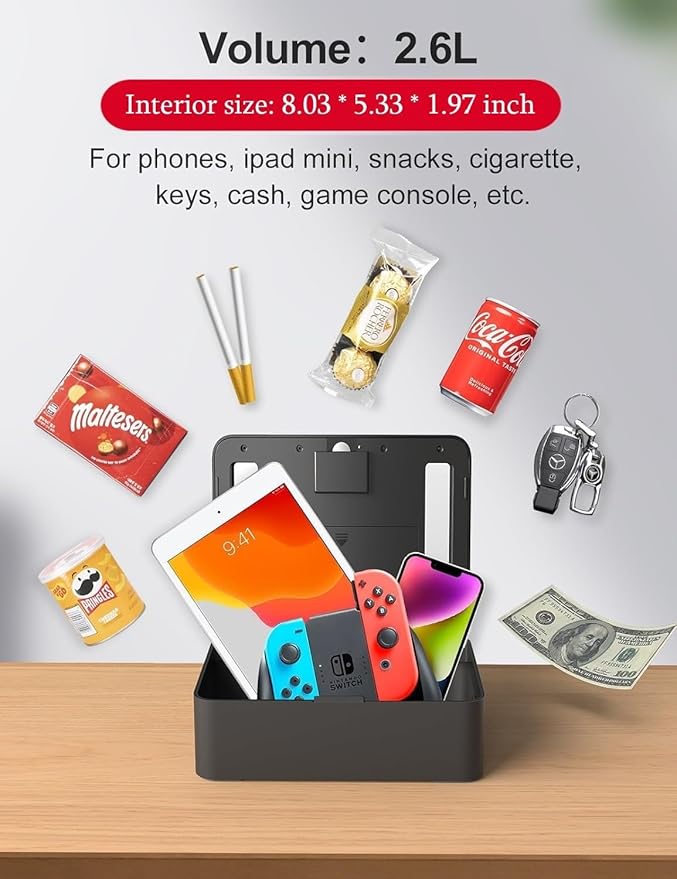 Vaydeer Metal Time Lock Box, Phone Lock Box with Timer, Timed Locking Safe, Self-Control Container with USB C Charge,Child Lock, Audio Prompt, Time Release Storage Locker for Phone/iPad Mini/Medicine