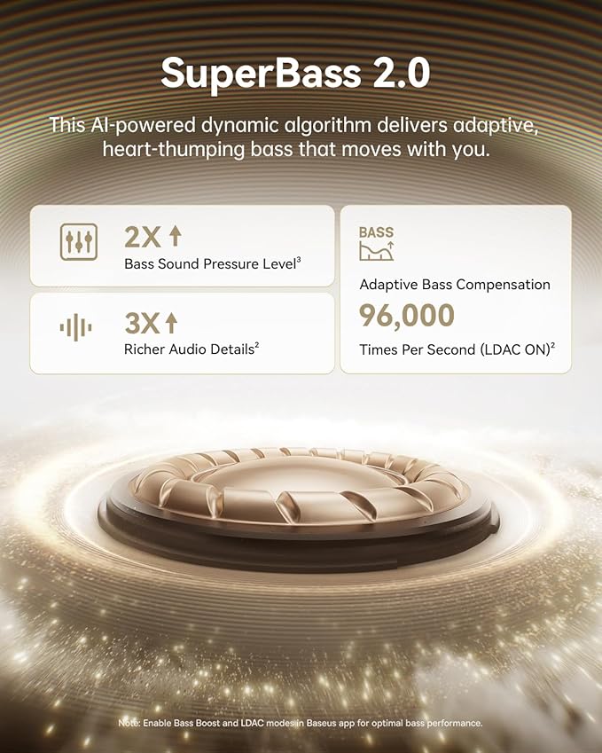 Baseus Bowie MC1 Pro Open Ear Clip-On Headphones, Hi-Res LDAC & HiFi4 Acoustic Sound, 5g Ultra-Lightweight Comfort, SuperBass 2.0, DNN 4-Mic AI Clear Calls, IP67 Waterproof, Bluetooth 6.0 (White)