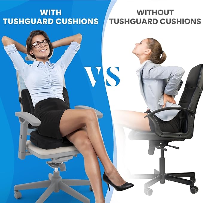 TushGuard Office Chair Cushions with Handles, Back&Seat Cushion, Sciatica & Back Coccyx Tailbone Discomfort Easing Chair Pad, Memory Foam Lumbar Support Pillow for Gaming, Desk, Wheelchair, Car(Black)