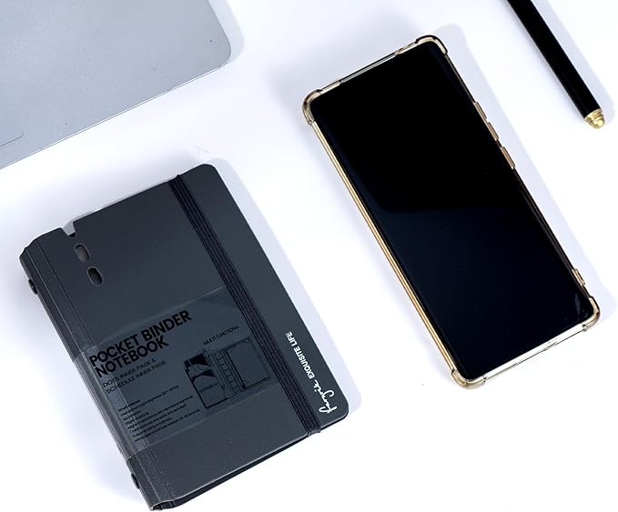 CAGIE A7 Binder 6 Ring Notebook with Dividers Refillable Planner Binder with Pockets, A5 Refill Paper Include Planning Square Ruled and Dotted Pages, 4.13 x 5.71 In, (Grey, A7 Hourly&Dot Page)