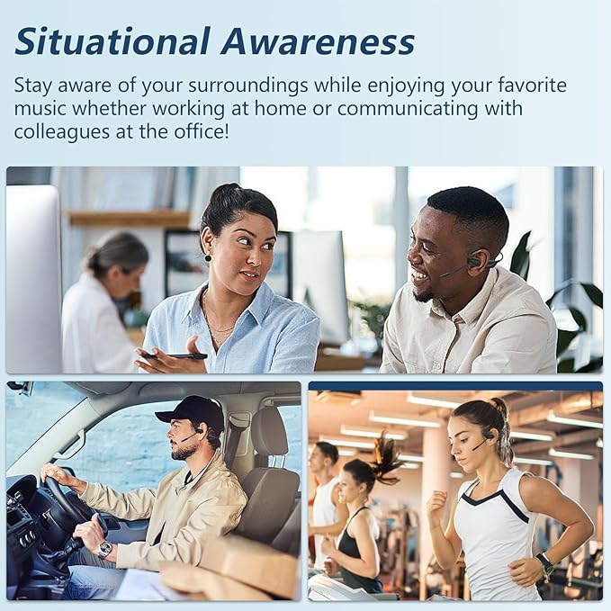 BANIGIPA Bluetooth 5.4 Headset with Microphone, Open Ear Headphones w/Mic, Wireless Earphones Noise Cancelling for HD Calling, Mute Button, Light & Comfortable Headset for Working Office Meeting-15H