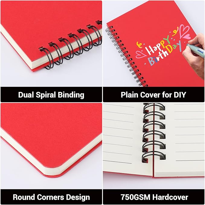 EUSOAR Spiral Lined Notebook, A5 3packs 5.5"X8.3" 120 Pages Lined Travel Writing Journal, Memo Notepad Sketchbook, Students College Office Business Subject Diary Ruled Spiral Book Journal-Red Cover