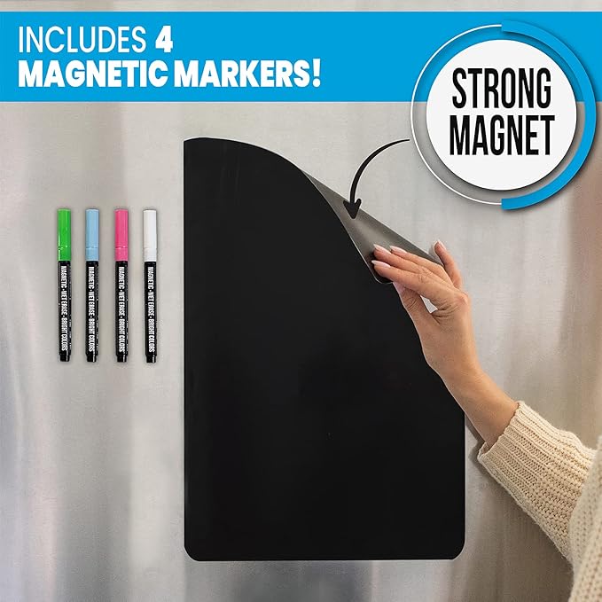 Cinch 17x11 Fridge Whiteboard Magnetic - Plus 4 Markers & Big Eraser w/Magnets - Magnetic Whiteboard for Fridge, Dry Erase Board, Refrigerator Organizer & Planner