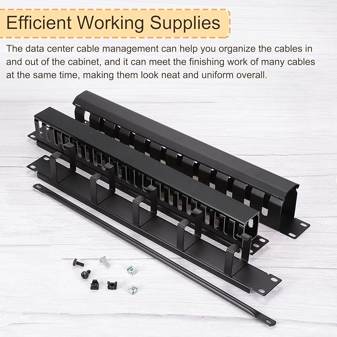 PATIKIL 1U 19 Inch Cable Management, 1 Pack 12 Slot Horizontal Rack Mount Wire Management Metal Finger Duct Wire Organizer for Network Cabinet, Black