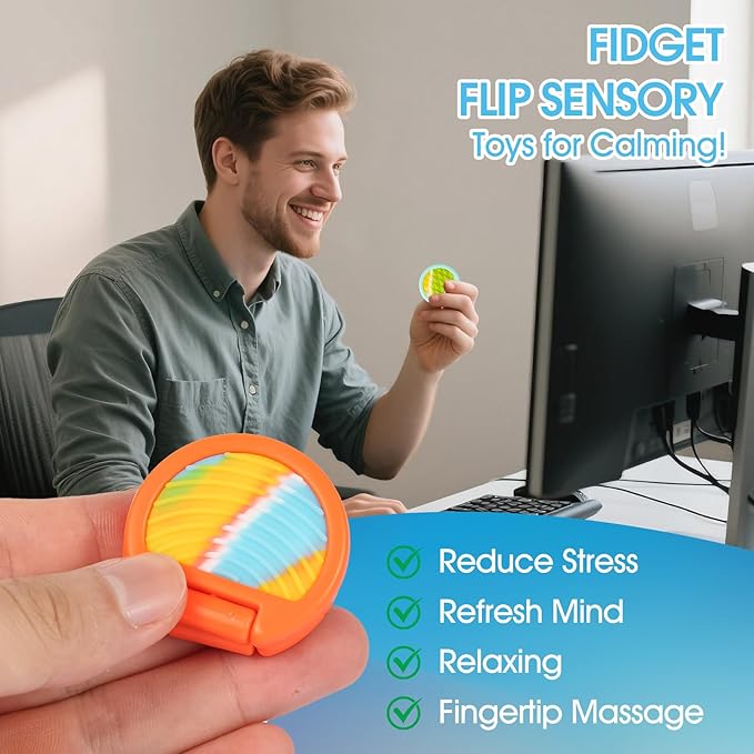 Fidget Toys Adults, Sensory Toys for Kids with Autism, Anxiety Relief Items for ADHD Stress Relief, Fun Fidgets for Teens Textured & Flip Slider (3pcs-Camo(Black+Orange+Blue))